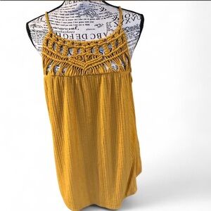 Hearth & Hand Mustard Crochet-Yoke Camisole Tank